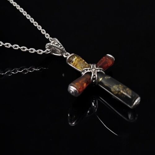Baltic Amber cross necklace in sterling silver