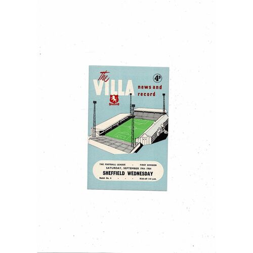 1964/65 Aston Villa v Sheffield Wednesday Football Programme