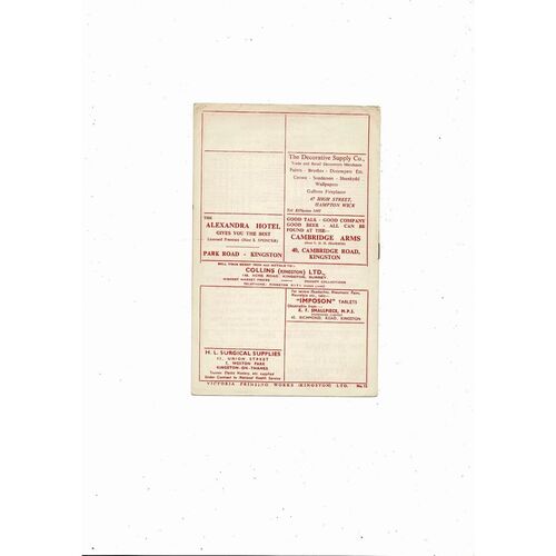 Kingstonian v Sutton United Surrey Senior Cup Football Programme 1959/60