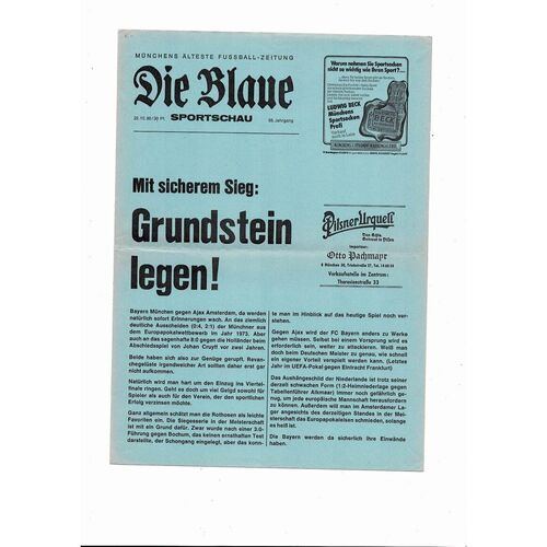 Bayern Munich v Ajax European Cup Football Programme Die Blaue 1980/81