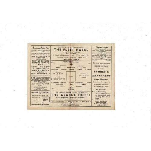 1961/62 Aldershot v Chester Football Programme