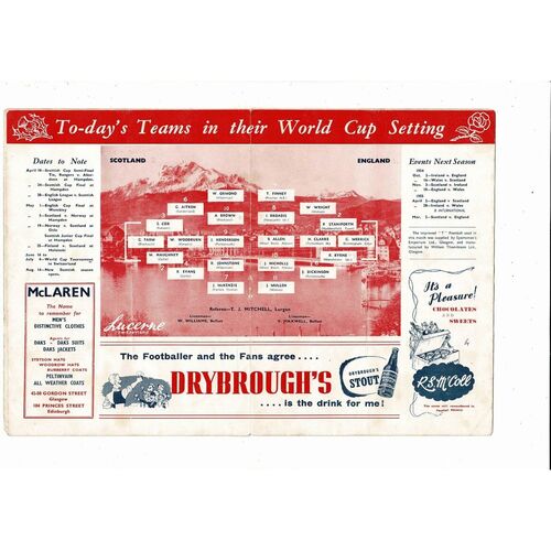 1954 Scotland v England Football Programme