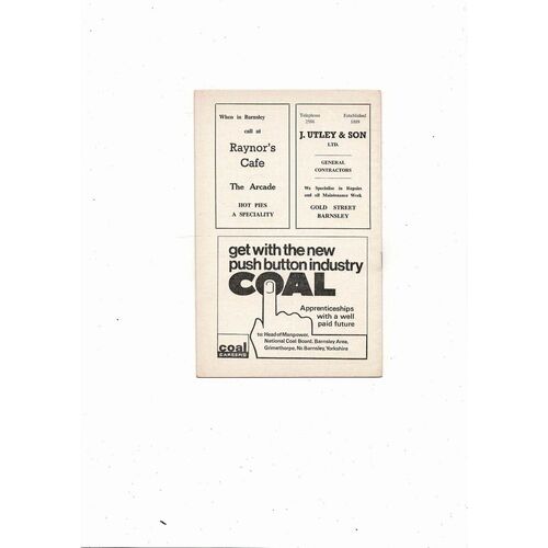 1968/69 Barnsley v Millwall League Cup Football Programme