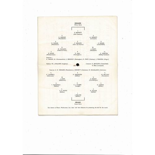 1962 England v Ireland Schools International Football Programme @ Bolton