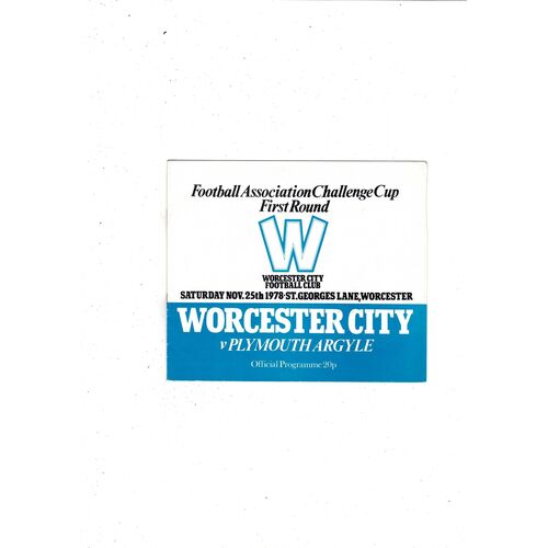 Worcester City v Plymouth Argyle FA Cup Football Programme 1978/79