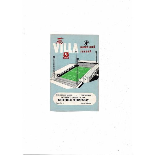 1963/64 Aston Villa v Sheffield Wednesday Football Programme