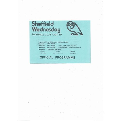 Sheffield Wednesday v Leeds United Central League Football Programme 1981/82