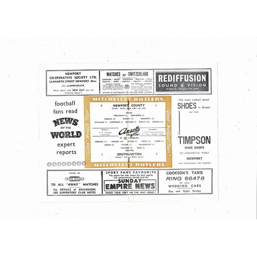1956/57 Newport County v Southampton Football Programme