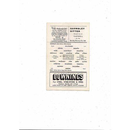 1963/64 Barnsley v Bury Football Programme