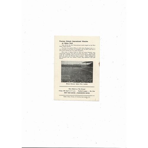 1960 England Boys v Wales Boys International Football Programme @ West Ham Utd