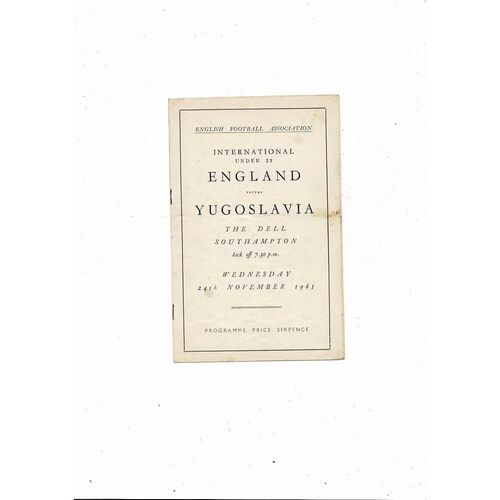 1965 England v Yogoslavia U23 International Football Programme @ Southampton