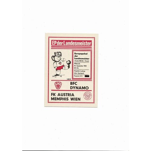 Dynamo Berlin v Austria Memphis European Cup Football Programme 1985/86