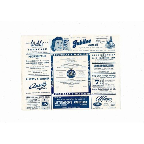 1956/57 Cardiff City v Chelsea Football Programme