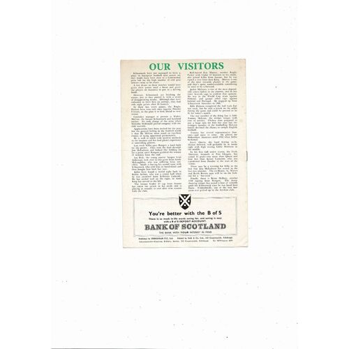 1967/68 Hibernian v Kilmarnock Football Programme