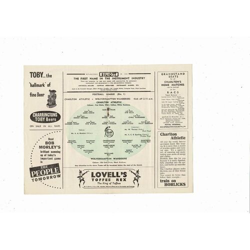 1953/54 Charlton Athletic v Wolves Football Programme