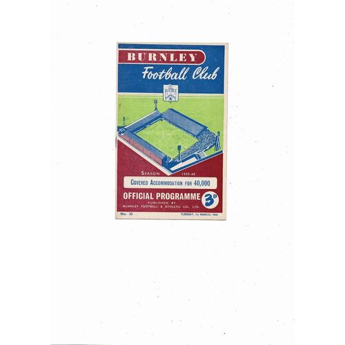 1959/60 Burnley v Tottenham Hotspur Football Programme