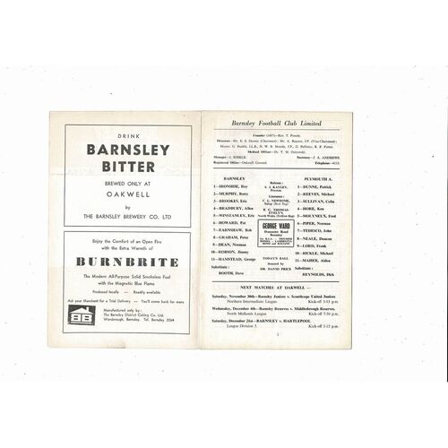 1968/69 Barnsley v Plymouth Argyle Football Programme