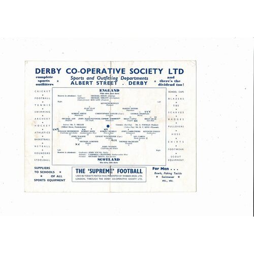 1959 England v Scotland Schools International Football Programme @ Derby County