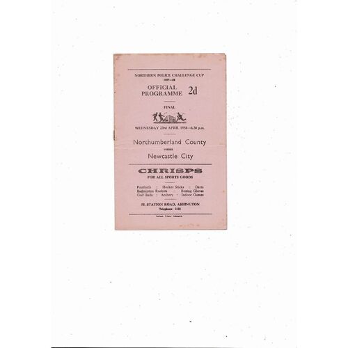 Northumberland County v Newcastle Northern Police Cup Final Programme 1957/58
