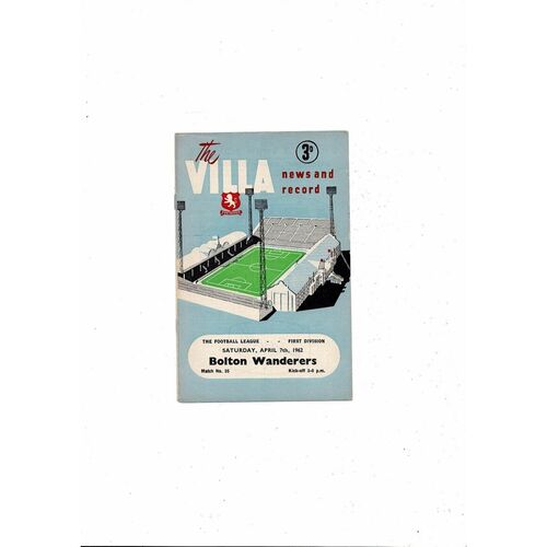 1961/62 Aston Villa v Bolton Wanderers Football Programme