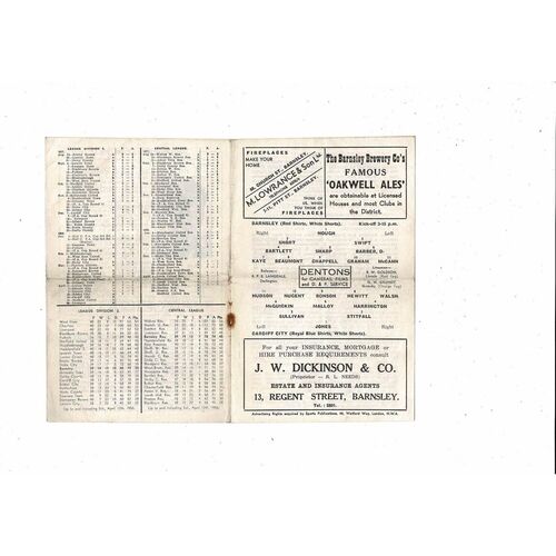 1957/58 Barnsley v Cardiff City Football Programme