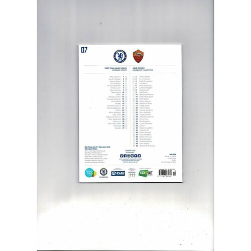 Chelsea v Roma Champions League Football Programme + Ticket 2017/18