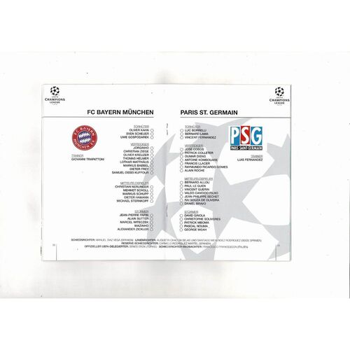 Bayern Munich v Paris St Germain UEFA Champions League Football Programme 1994/95