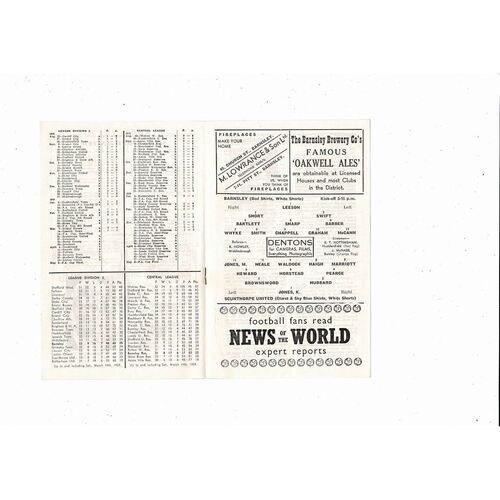 1958/59 Barnsley v Scunthorpe United Football Programme