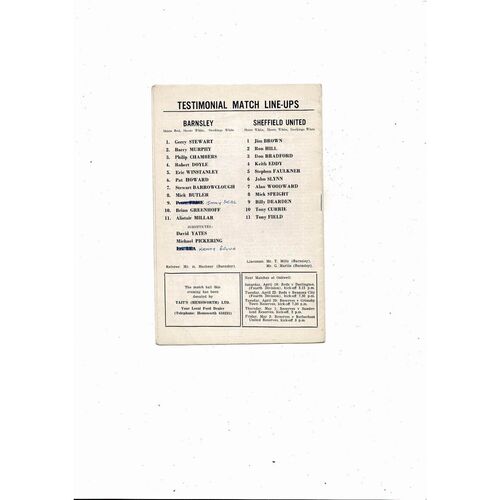 Barnsley v Sheffield United Barry Murphy Testimonial Programme +Brochure 1974/75