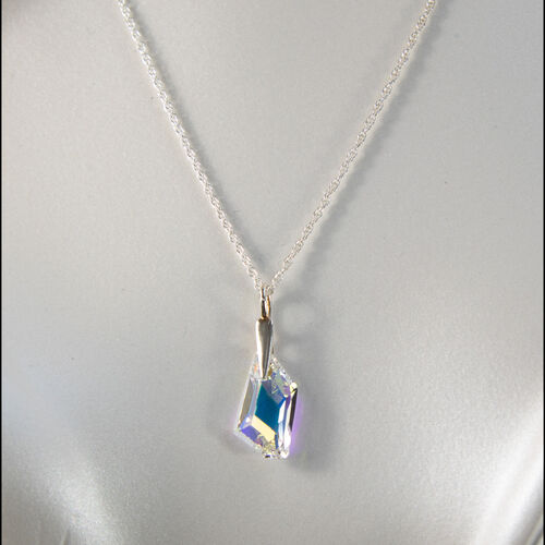 Angled Oblong Aurora Borealis Crystal Pendant