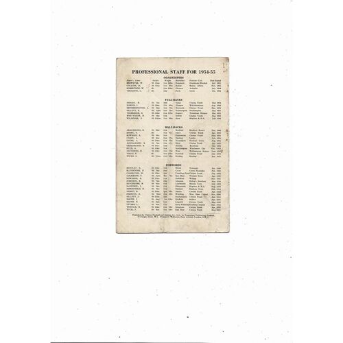 1954/55 Chelsea v Burnley Championship Season Football Programme