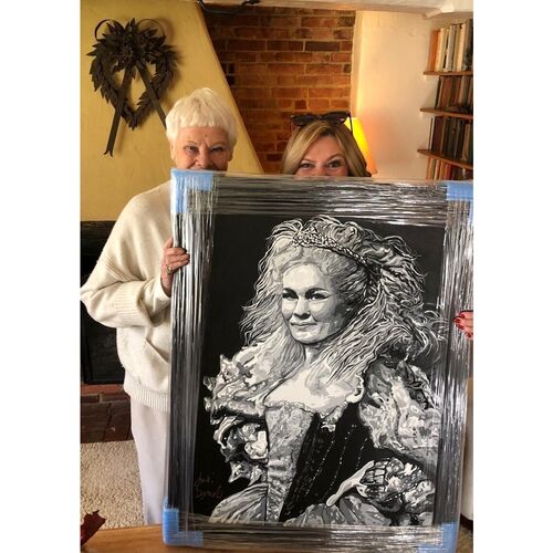 Original Dame Judi Dench Signed Painting by Sue Verity