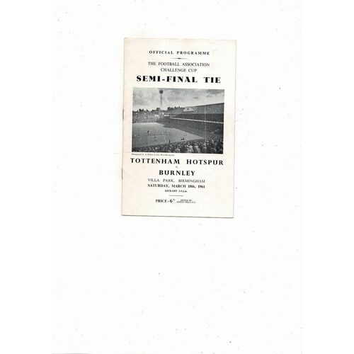 1961 Tottenham Hotspur v Burnley FA Cup Semi Final Football Programme @ Aston Villa