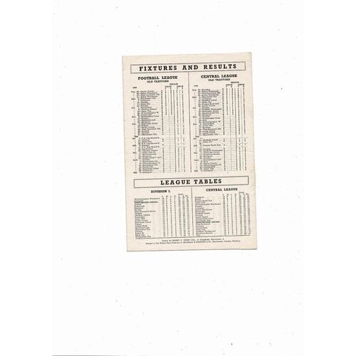 1949/50 Manchester United v Huddersfield Town Football Programme