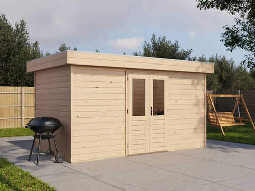 4.2mtr x 2.4mtr 44mm walled Flat Roof Cabin