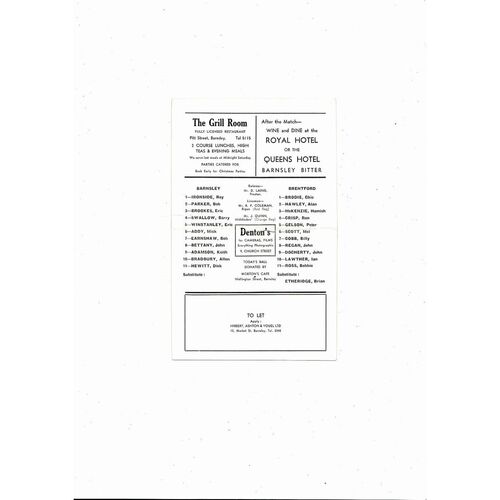 1966/67 Barnsley v Brentford Football Programme