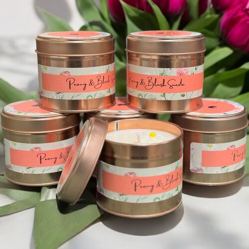 Peony & Blush Suede – 200g Tinned Candle