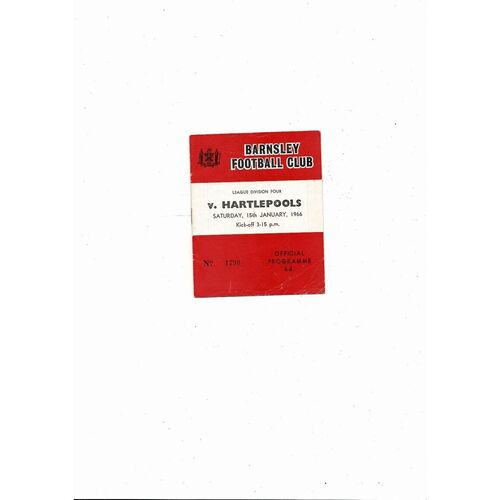 1965/66 Barnsley v Hartlepool United Football Programme