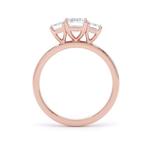 Emerald cut diamond trilogy ring
