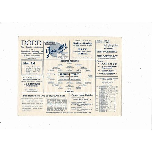1955/56 Oldham Athletic v Chester Football Programme