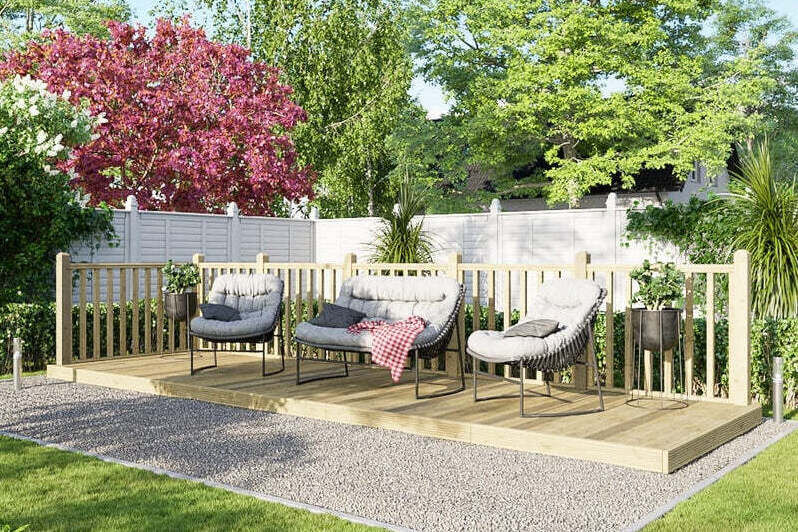 6x20 Wooden Decking with 2 Handrail Sides