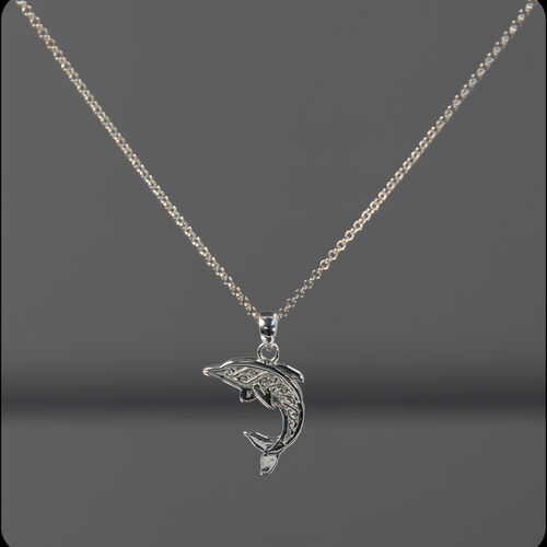 Sterling Silver Filigree Dolphin Pendant Necklace