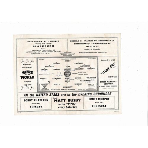 1959/60 Manchester United v Sheffield Wednesday Football Programme