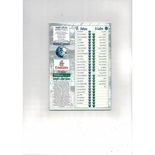 Chelsea v St Gallen UEFA Cup Football Programme 2000/01