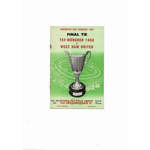1965 TSV Munchen 1860 v West Ham United European Cup Winners Cup Final Football Programme