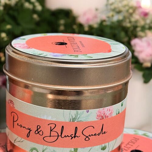 Peony & Blush Suede – 200g Tinned Candle
