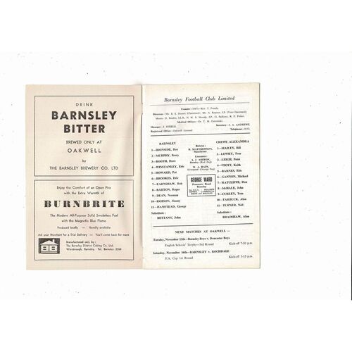 1968/69 Barnsley v Crewe Alexandra Football Programme