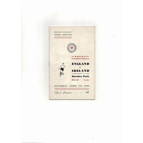 1962 England v Ireland Schools International Football Programme @ Bolton