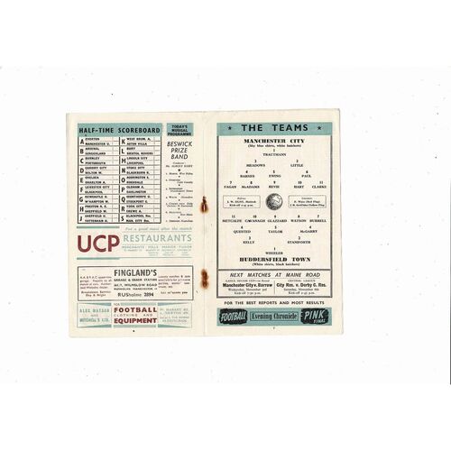 1954/55 Manchester City v Huddersfield Town Football Programme