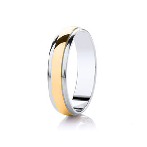 18ct 6mm TWO COLOUR diamond cut double groove court ring